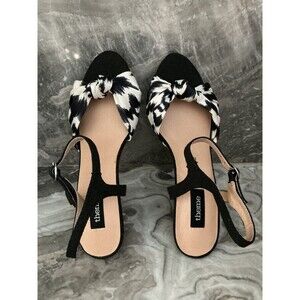 Theme Women’s Open Toe Kitten Heels Black/White Size 7M